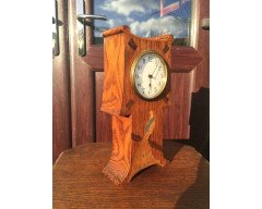 Guild of Handicraft Attri, Arts & Crafts Oak Mantel Clock with Inlaid Peacock - Thumbnail 3