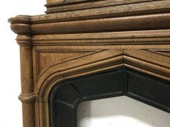 Gothic French Oak Fireplace with Original Overmantel Mirror and Turned Pillars - Thumbnail 4