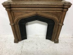 Gothic French Oak Fireplace with Original Overmantel Mirror and Turned Pillars - Thumbnail 5