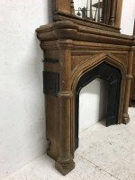 Gothic French Oak Fireplace with Original Overmantel Mirror and Turned Pillars - Thumbnail 6