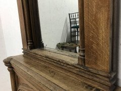 Gothic French Oak Fireplace with Original Overmantel Mirror and Turned Pillars - Thumbnail 7