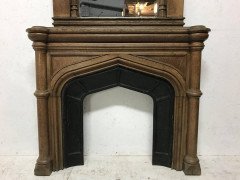 Gothic French Oak Fireplace with Original Overmantel Mirror and Turned Pillars - Thumbnail 9