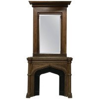 Gothic French Oak Fireplace with Original Overmantel Mirror and Turned Pillars - Thumbnail 10