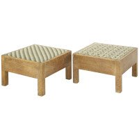 Gordon Russell of Broadway Pair of Arts & Crafts Oak Stools with Original Fabric - Thumbnail 1