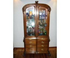 French Art Nouveau Walnut Display Cabinet - Thumbnail 1