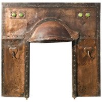 Arts & Crafts Copper Fireplace Inset with Green Ruskin Jewels and Two Hearts - Thumbnail 4