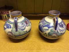 Poole Pottery, a Pair of Vases with Prancing Deer & Colorful Floral Backgrounds - Thumbnail 6
