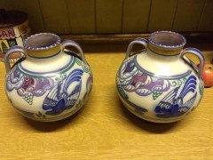 Poole Pottery, a Pair of Vases with Prancing Deer & Colorful Floral Backgrounds - Thumbnail 7