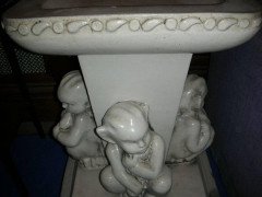 Humorous Bird Bath with Four Little Elf Like Leprechauns in Various Poses - Thumbnail 2