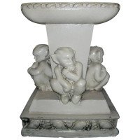 Humorous Bird Bath with Four Little Elf Like Leprechauns in Various Poses