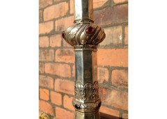 A Pair of Arts & Crafts Silver Plated Candlesticks with Semi Precious Cabochons - Thumbnail 5