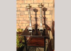 A Pair of Arts & Crafts Silver Plated Candlesticks with Semi Precious Cabochons - Thumbnail 8