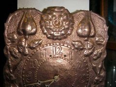 John Pearson Style Of, an Arts & Crafts Copper Wall Clock with Repousse Flowers - Thumbnail 3