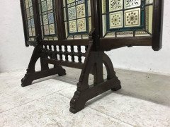 A Wn Pugin Gothic Revival Oak, Leaded & Painted Glass Three- Fold Fire Screen - Thumbnail 9