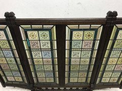 A Wn Pugin Gothic Revival Oak, Leaded & Painted Glass Three- Fold Fire Screen - Thumbnail 4