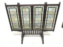 A Wn Pugin Gothic Revival Oak, Leaded & Painted Glass Three- Fold Fire Screen - Thumbnail 2