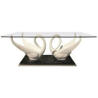 Maison Jansen – Mid-Century Composite Swan Coffee Table with Glass Top