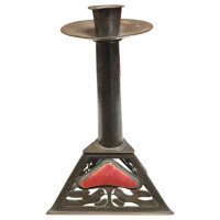 Richard Rathbone, Attributed to Voysey Pewter & Enamel Arts & Crafts Candlestick - Thumbnail 1