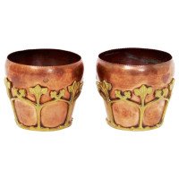 Petite Pair of Stylish Copper and Gilt Plant Pots in the Style of Was Benson - Thumbnail 1