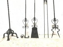 Set of Four Arts & Crafts Hand-Forged Iron Fire Utensils on a Matching Stand - Thumbnail 4