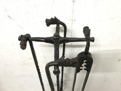 Set of Four Arts & Crafts Hand-Forged Iron Fire Utensils on a Matching Stand - Thumbnail 9
