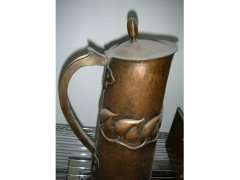 Arts & Crafts Copper Jug with Stylised Repousse Leaf Details - Thumbnail 3