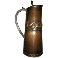 Arts & Crafts Copper Jug with Stylised Repousse Leaf Details - Thumbnail 4