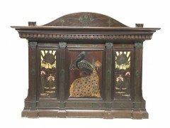 Arts & Crafts Overmantle with Gesso & Painted Peacock beside a Sunset & Sunrise - Thumbnail 2