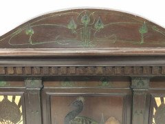 Arts & Crafts Overmantle with Gesso & Painted Peacock beside a Sunset & Sunrise - Thumbnail 3