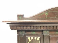 Arts & Crafts Overmantle with Gesso & Painted Peacock beside a Sunset & Sunrise - Thumbnail 4