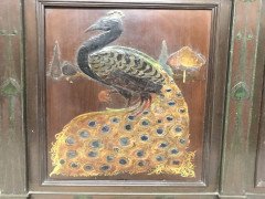 Arts & Crafts Overmantle with Gesso & Painted Peacock beside a Sunset & Sunrise - Thumbnail 10