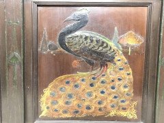 Arts & Crafts Overmantle with Gesso & Painted Peacock beside a Sunset & Sunrise - Thumbnail 11