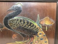 Arts & Crafts Overmantle with Gesso & Painted Peacock beside a Sunset & Sunrise - Thumbnail 13