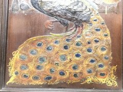 Arts & Crafts Overmantle with Gesso & Painted Peacock beside a Sunset & Sunrise - Thumbnail 14