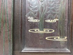 Arts & Crafts Overmantle with Gesso & Painted Peacock beside a Sunset & Sunrise - Thumbnail 16
