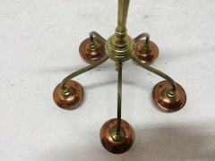 W A S Benson, signed, An Arts & Crafts Brass and Copper Five Branch Candelabra - Thumbnail 2
