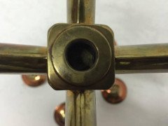 W A S Benson, signed, An Arts & Crafts Brass and Copper Five Branch Candelabra - Thumbnail 4