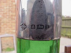 William Hutton. An Arts & Crafts Silver Topped Green Glass Claret Jug - Thumbnail 1