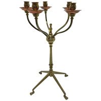 W A S Benson, signed, An Arts & Crafts Brass and Copper Five Branch Candelabra - Thumbnail 9