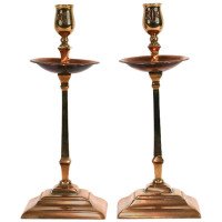 Pair of Copper and Brass Candlesticks, by W A S Benson - Thumbnail 1