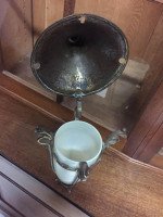Arts & Crafts Copper & Brass Conical Lantern With Vaseline/Uranium Glass Shade. - Thumbnail 1