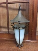 Arts & Crafts Copper & Brass Conical Lantern With Vaseline/Uranium Glass Shade. - Thumbnail 4