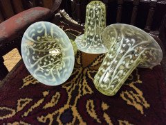 A  set of Three Vaseline Shades, with Stylised Floral Detailing - Thumbnail 1