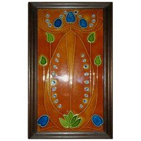 Large Arts & Crafts Tube Lined Tile Depicting Stylised Flowers in Rich Colors - Thumbnail 1