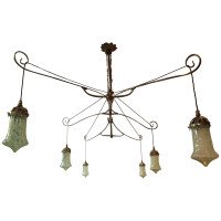 WAS Benson A Rare Arts & Crafts Brass Dining, Billiard or Snooker chandelier - Thumbnail 1