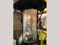 An Arts & Crafts Copper Lantern with Original Vaseline/ Uranium Cranberry Shade - Thumbnail 4
