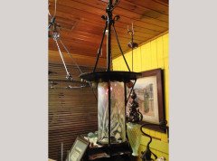 An Arts & Crafts Copper Lantern with Original Vaseline/ Uranium Cranberry Shade - Thumbnail 5