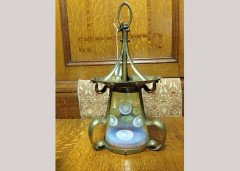 Arts & Crafts Vaseline/Uranium Glass Lantern the Shade With Pearl Like Details. - Thumbnail 3