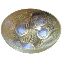 Lalique Dahlias Fruit Bowl with Vivid Vaseline Details to the Dahlia Heads - Thumbnail 6