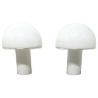 Vetri Murano, a Rare Pair of Midcentury White Opaque Glass Mushroom Lamps - Thumbnail 1